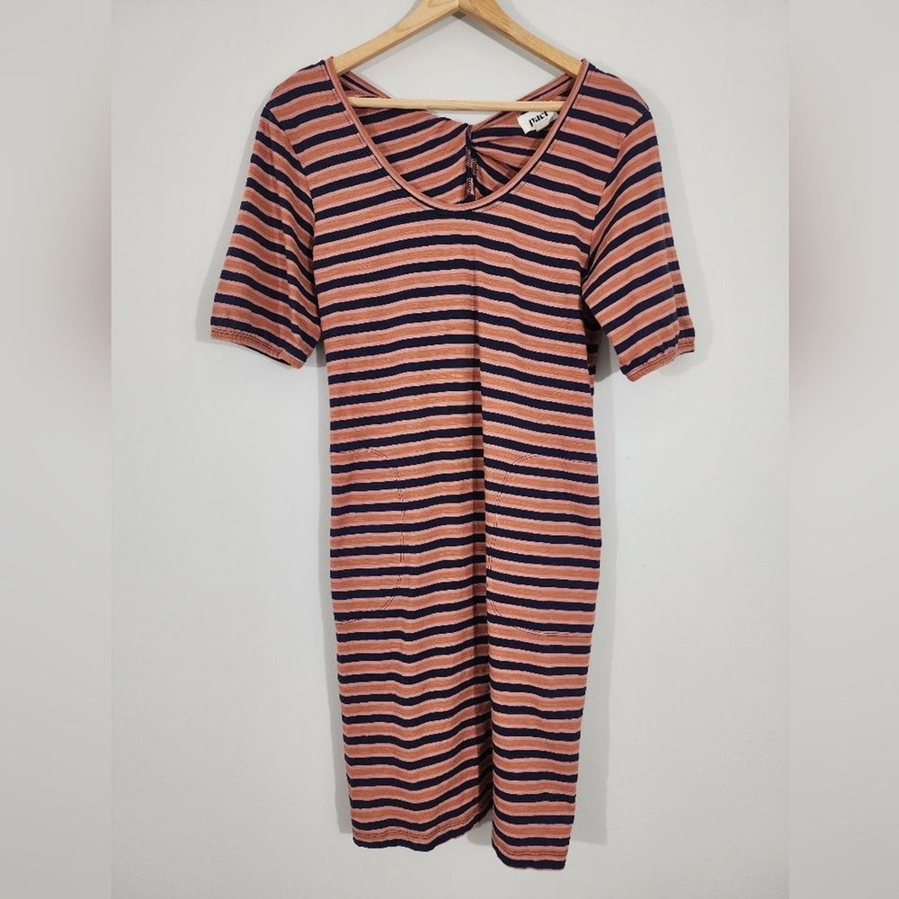 Pact stripe avery midi dress womens‎ S 100% organic cotton casual pockets comfy - Picture 2 of 11